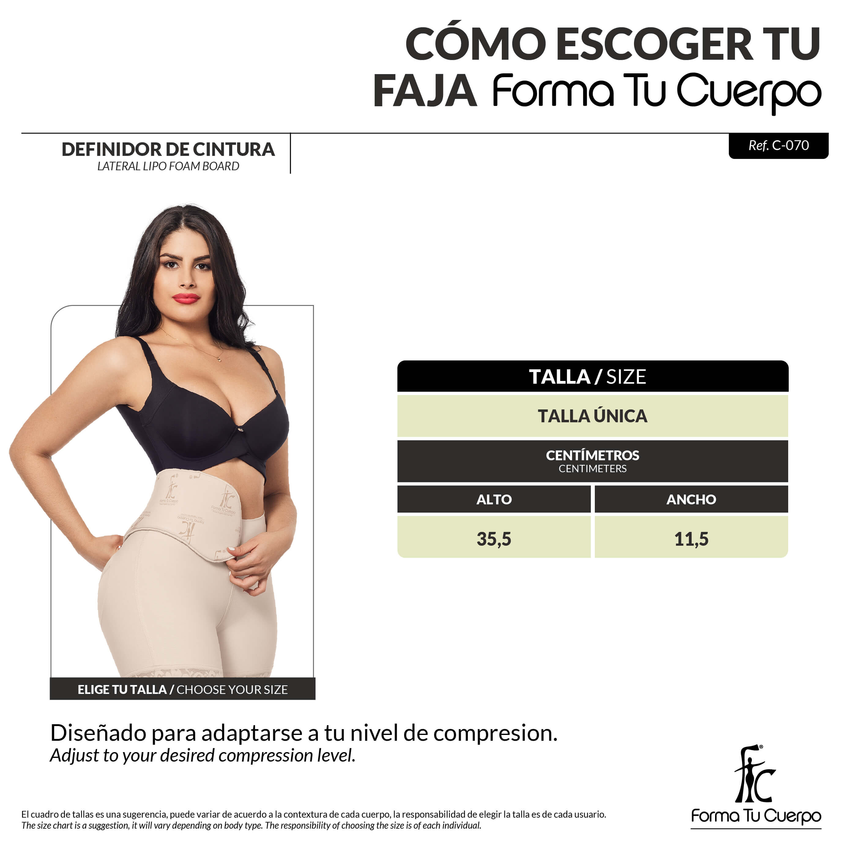 Post-surgical Waist Definer: Shapes the waist and prevents fluid accumulation (Ref. C-070)