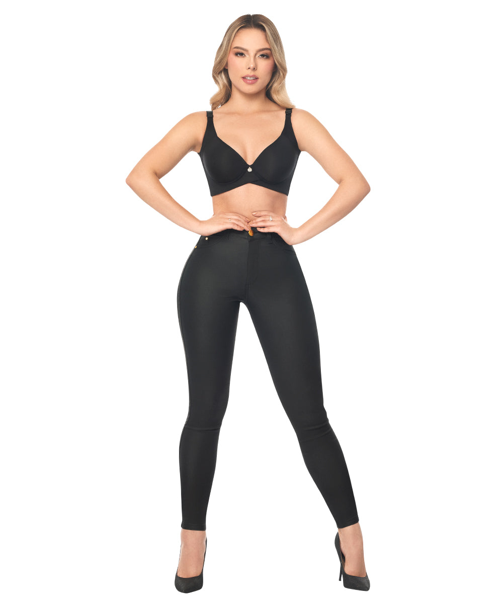 Leather effect skinny butt lifter jeans Ref. J-301