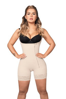 Faja moldeadora control abdomen - media pierna con tiras y cremallera lateral (Ref. O-016 / O-010))