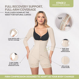Faja control de abdomen reloj de arena, media pierna con manga larga, cremallera perineal y broche central ( O-015/O-215 )