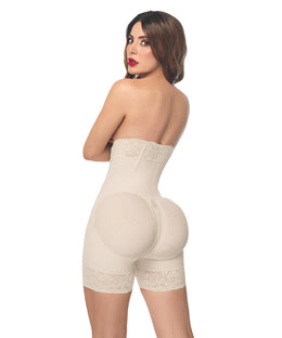 Faja moldeadora reloj de arena strapless - media pierna con cremallera perineal y broche central  ( Ref. O-051 )