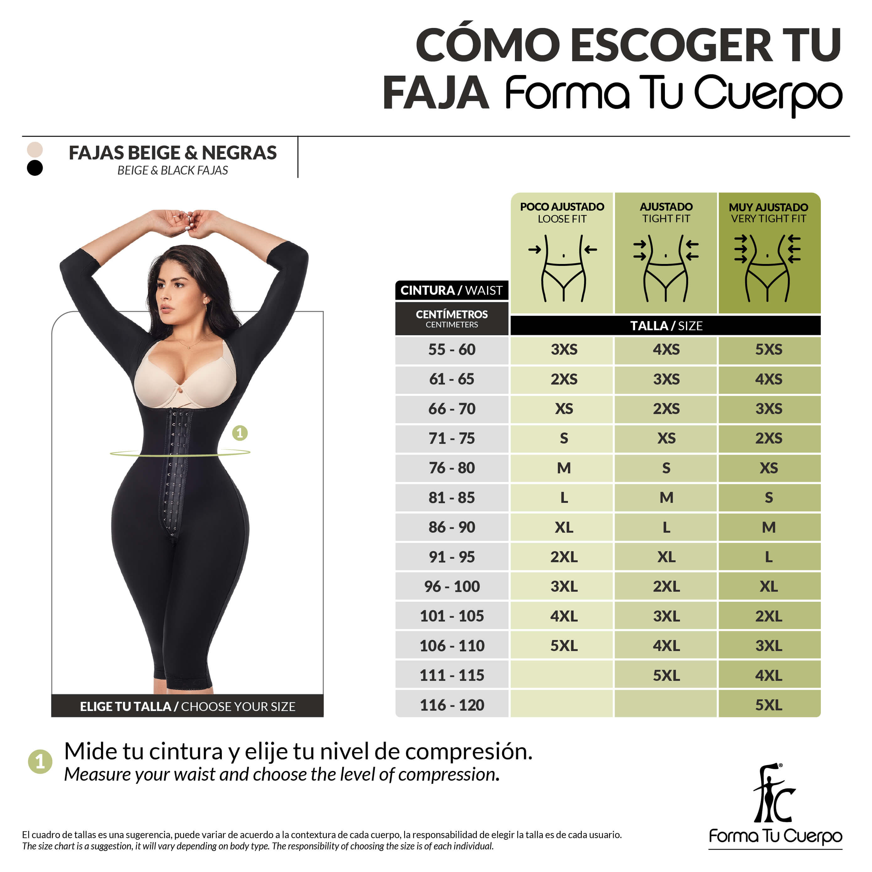 Faja completa reloj de arena - manga larga hasta la rodilla con cremallera perineal y broche central. Faja Colombiana Full Body 360 – Moldeo total y soporte completo ( Ref. O-025 / O-225 )