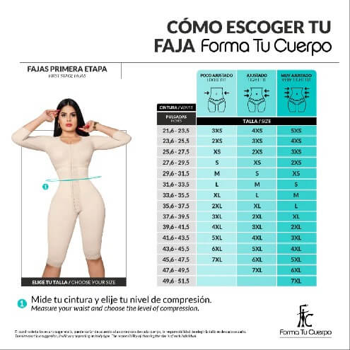 Faja control de abdomen reloj de arena, media pierna con manga larga, cremallera perineal y broche central ( O-015/O-215 )